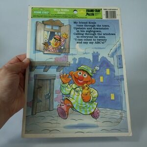 Vintage 1989 Sesame Street Wee Willie Ernie Golden Frame-Tray Puzzle 4524B-36